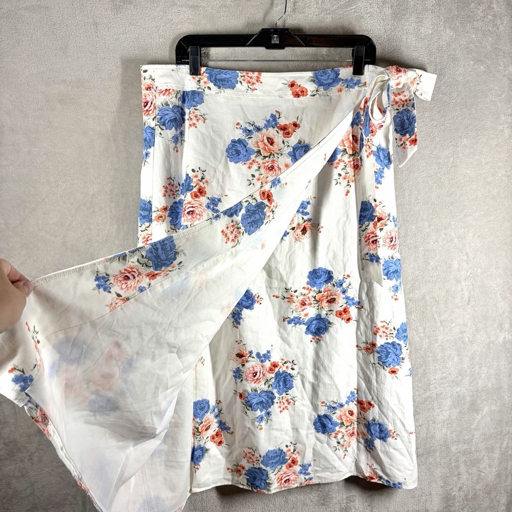 Floral Wrap Linen Midi Skirt Size 14 NWT Cottage Country Grandmillennial - Picture 3 of 8